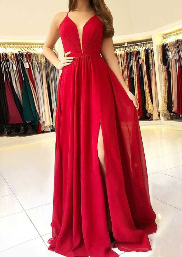Robe de bal trapèze/princesse en mousseline de soie, longue, sans manches, col festonné